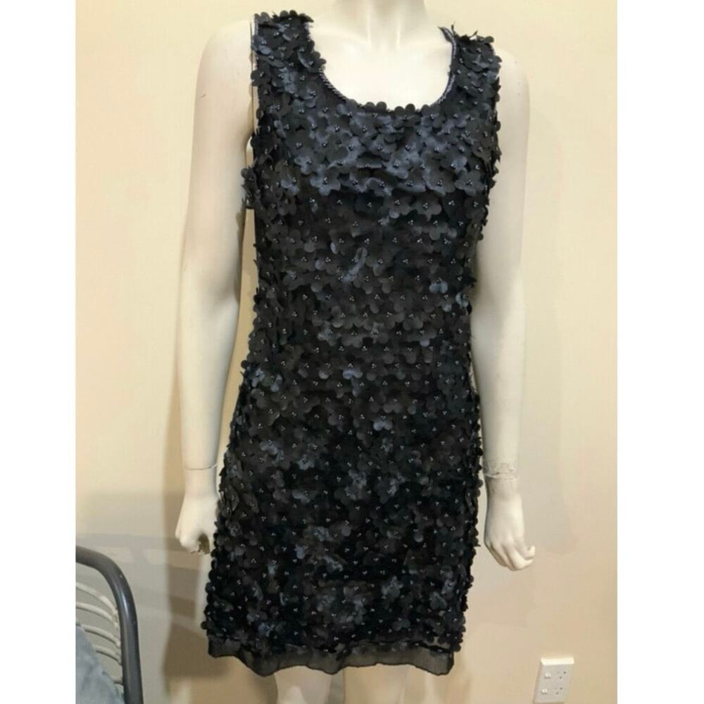 Dating clothing 3d black flower dress sz L
